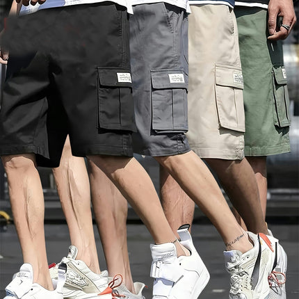 4pcs Men's Cargo Shorts With Drawstrings, Casual Outdoor Short Pants As Gift