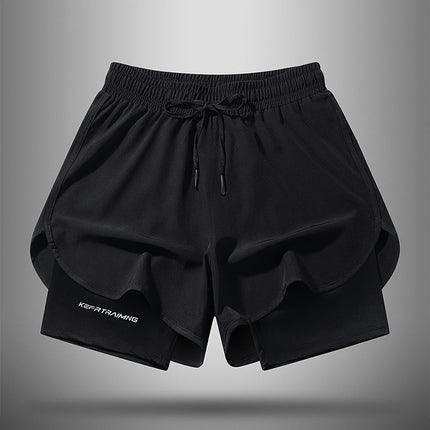 Men's Double-layer Running Shorts With Pockets, Active Drawstring Shorts For Summer Outdoor