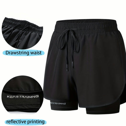 Men's Double-layer Running Shorts With Pockets, Active Drawstring Shorts For Summer Outdoor