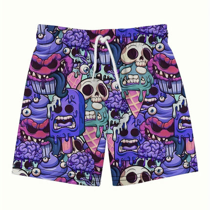 Men's Casual Simple Style Comfy Shorts With Drawstring Men's Skeleton Ice Cream - Shorts