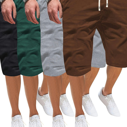 4-piece Men's Summer Drawstring Shorts,Casual Vacation Outing Pocket Sports Elastic Waist Pants