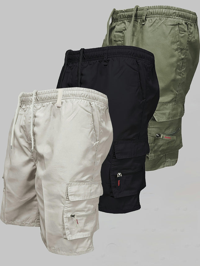 3pcs Men's Drawstring Cargo Shorts For Summer Outdoor Leisure And Work