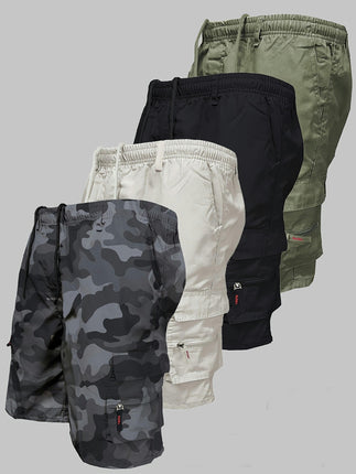 4pcs Men's Loose Fit Elastic Waist Cargo Shorts With Side Pockets For Outdoor Work