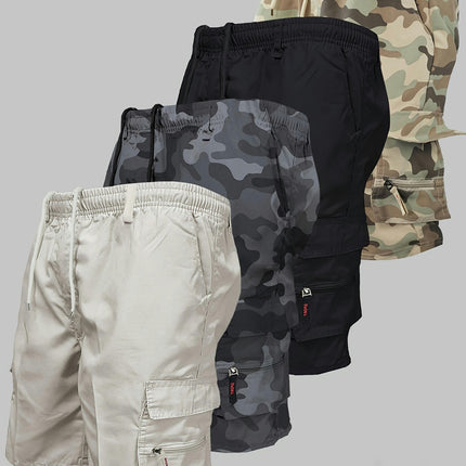 4pcs Men's Loose Fit Elastic Waist Cargo Shorts With Side Pockets For Outdoor Work