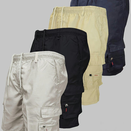 4pcs Men's Loose Fit Elastic Waist Cargo Shorts With Side Pockets For Outdoor Work