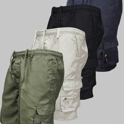 4pcs Men's Loose Fit Elastic Waist Cargo Shorts With Side Pockets For Outdoor Work