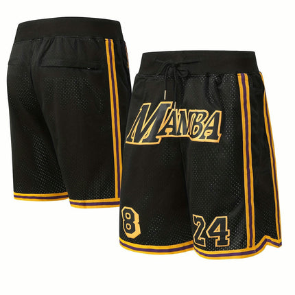 Men's Black Basketball Shorts Casual Breathable Sports Zipper Embroidered Shorts