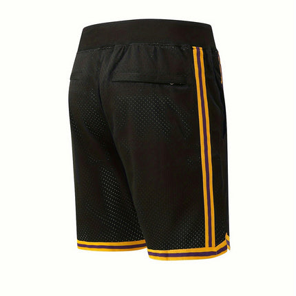 Men's Black Basketball Shorts Casual Breathable Sports Zipper Embroidered Shorts