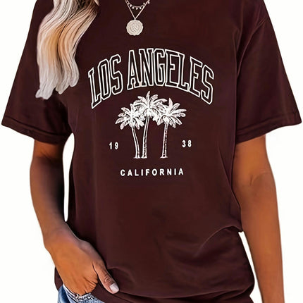 Women Los Angeles Graphic T Shirts California Letter Print Short Sleeve Tee Loose Casual Tops