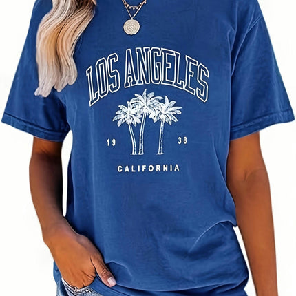 Women Los Angeles Graphic T Shirts California Letter Print Short Sleeve Tee Loose Casual Tops