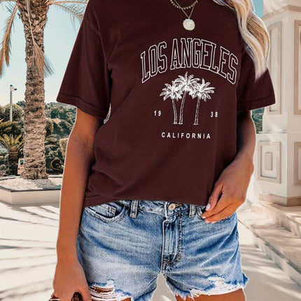 Women Los Angeles Graphic T Shirts California Letter Print Short Sleeve Tee Loose Casual Tops