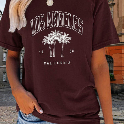 Women Los Angeles Graphic T Shirts California Letter Print Short Sleeve Tee Loose Casual Tops