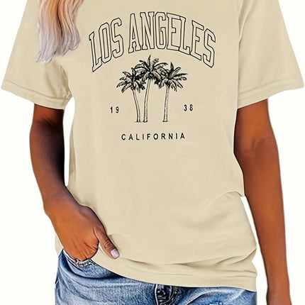 Women Los Angeles Graphic T Shirts California Letter Print Short Sleeve Tee Loose Casual Tops