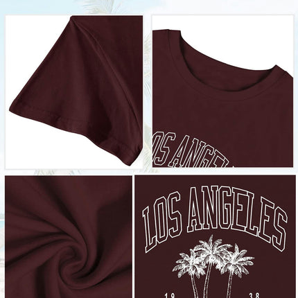 Women Los Angeles Graphic T Shirts California Letter Print Short Sleeve Tee Loose Casual Tops