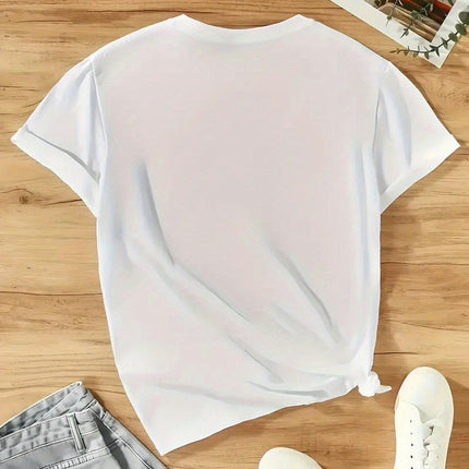 Women's Number Print Casual Summer T-Shirt, Crew Neck Short Sleeve Top, Lightweight & Comfortable