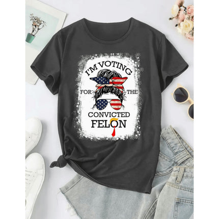 Sunglasses Girls Printed Round Neck T-shirt, Spring & Summer Short Sleeve T-shirt,Casual Top