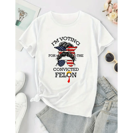 Sunglasses Girls Printed Round Neck T-shirt, Spring & Summer Short Sleeve T-shirt,Casual Top