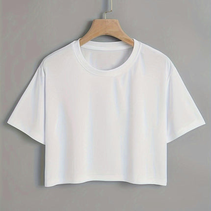 Casual Short Sleeve T-Shirt For Spring & Summer, Women's Solid Color Crew Neck T-Shirt Clothing