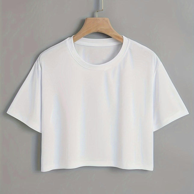 Casual Short Sleeve T-Shirt For Spring & Summer, Women's Solid Color Crew Neck T-Shirt Clothing