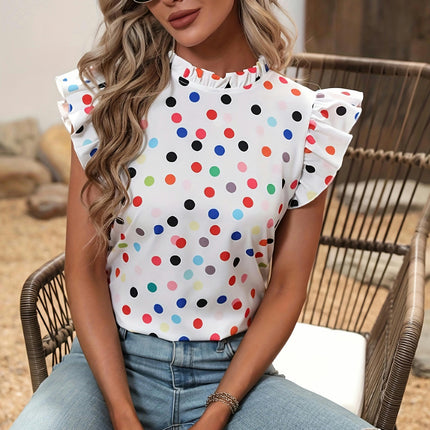 Womens Polka-dot Ruffle Blouse  Versatile Casual Style for Spring & Summer