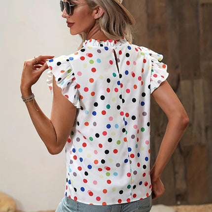 Womens Polka-dot Ruffle Blouse  Versatile Casual Style for Spring & Summer