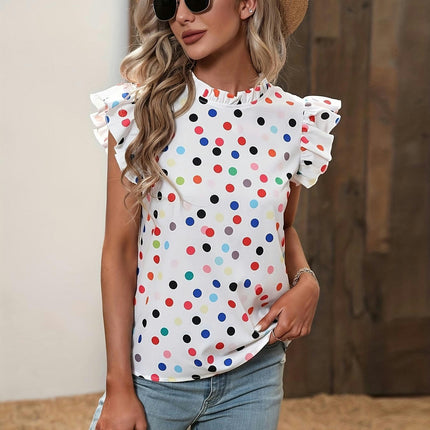 Womens Polka-dot Ruffle Blouse  Versatile Casual Style for Spring & Summer