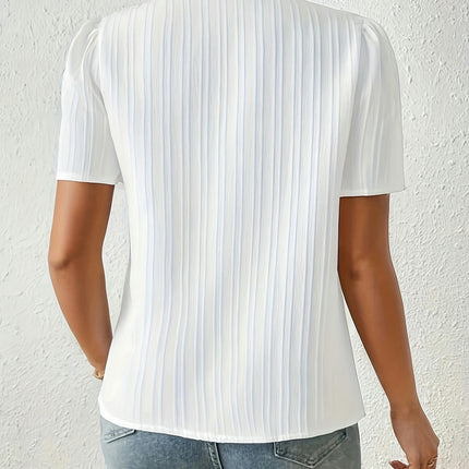 Textured Notch Neck Blouse - Short Sleeve Spring & Summer Top - Casual Wear for Women