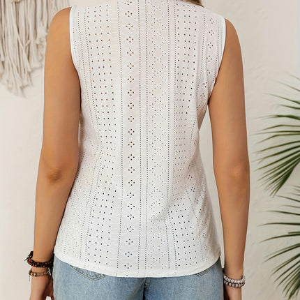 V-Neck Lace Trim Blouse-Sleeveless Embroidered Top for Summer - Women's Clothing