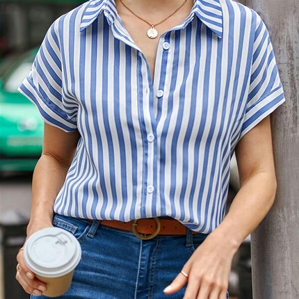 Striped Button-Up Shirt - Breathable Short Sleeve Design for Summer Style, Women's Wear