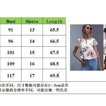 Floral Lace Blouse-Cut-Out,Short Sleeves, Comfortable Fit for Summer Women's Clothing for Casual