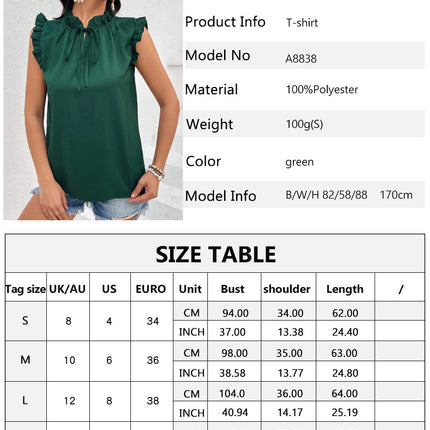 Ruffle Trim Blouse, Casual Solid Color Sleeveless Blouse For Spring & Summer, Women's Clothing