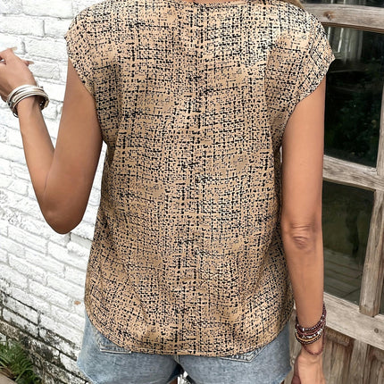 Vintage Crew Neck Blouse with Unique Graphic Print - Batwing Sleeves, Perfect for Spring & Summer