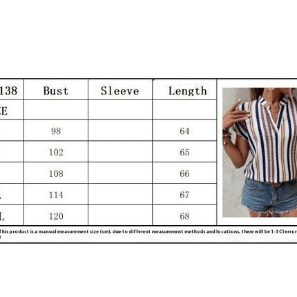 Striped V Neck Blouse, Casual Short Sleeve Top For Spring & Summer, Women's Clothing