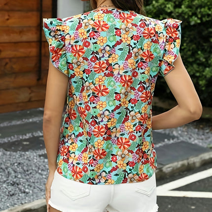 Floral Print Notched Neck Blouse-Women's Spring & Summer Clothing for Everyday Wear