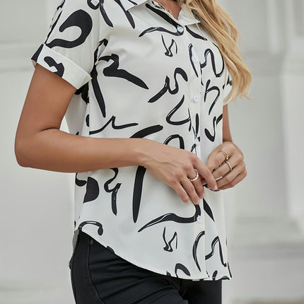 Abstract Print Blouse -Casual Short Sleeve Blouse for Warm Weather Comfort - Perfect for Summer