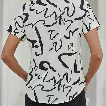 Abstract Print Blouse -Casual Short Sleeve Blouse for Warm Weather Comfort - Perfect for Summer