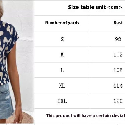 Leopard Print V-neck Blouse,Batwing Short Sleeve Blouse For Summer & Spring, Women's Clothing