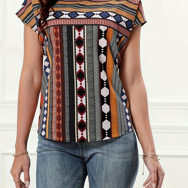 Stripe Print Crew Neck Blouse for Women - Durable, Easy-Care, Perfect for Spring & Summer