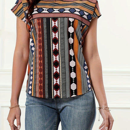 Stripe Print Crew Neck Blouse for Women - Durable, Easy-Care, Perfect for Spring & Summer