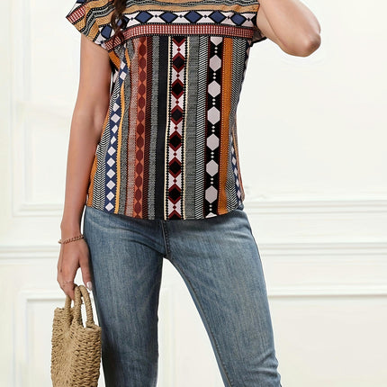 Stripe Print Crew Neck Blouse for Women - Durable, Easy-Care, Perfect for Spring & Summer