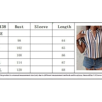 Striped V Neck Blouse, Elegant Short Sleeve Blouse For Spring & Summer, Women's Clothing