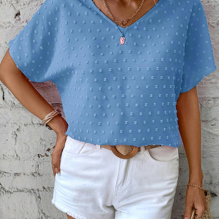 Women's Dot V Neck Blouse, Casual Short Sleeve Top for Spring & Summer, Perfect for Everyday Wear