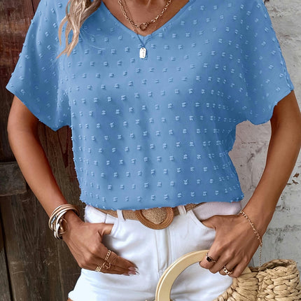 Women's Dot V Neck Blouse, Casual Short Sleeve Top for Spring & Summer, Perfect for Everyday Wear