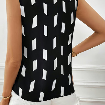 Vibrant Allover Print V Neck Sleeveless Blouse for Women, Casual Clothing for Spring & Summer