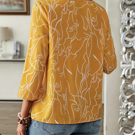 Women's Crew Neck Blouse - Long Sleeve Spring & Fall Top, Line Print, Classic Style