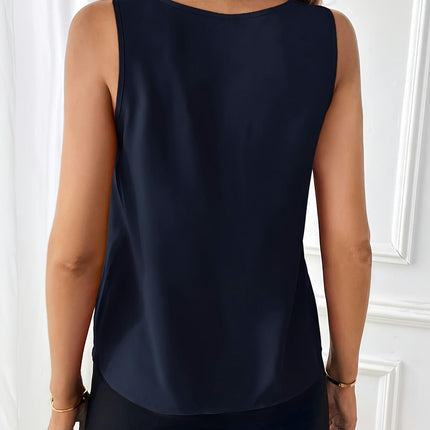 Solid Color V-Neck Sleeveless Blouse for Women, Perfect for Spring & Summer, Casual Tuck Top