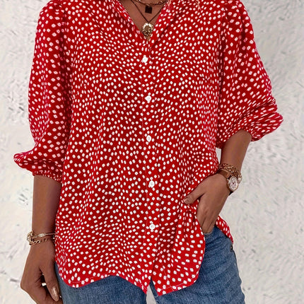 Floral Print Button Front Blouse, Casual Lantern Sleeve Blouse For Summer, Women's Clothing