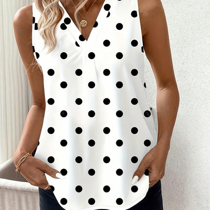 Dot Print V Neck Blouse, Casual Sleeveless Tank Top For Spring & Summer, Women's Clothing