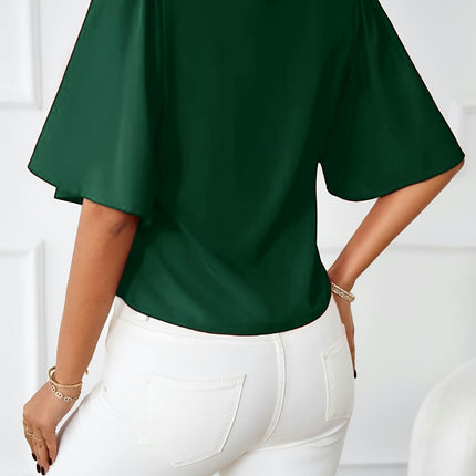 Solid Crew Neck Blouse, Elegant Ruffle Sleeve Blouse, Women's Clothing