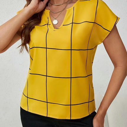 Plaid V-Neck Blouse for Women -Comfortable & Versatile, Perfect for Spring/Summer/Fall